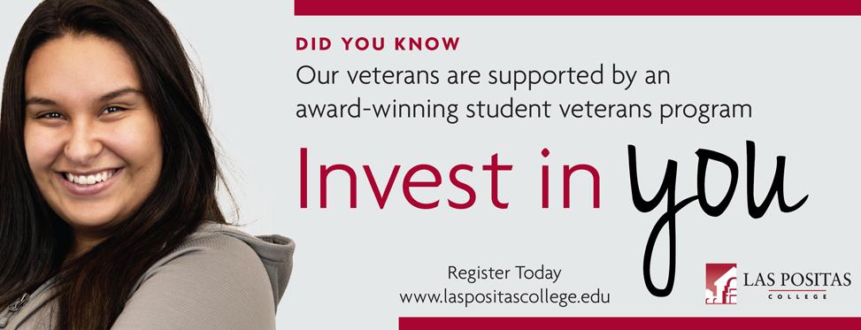Our veterans are supported by an award-winning student veterans program. Invest in You. Las Positas College.