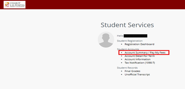 Account Summary/ Pay My Fees 