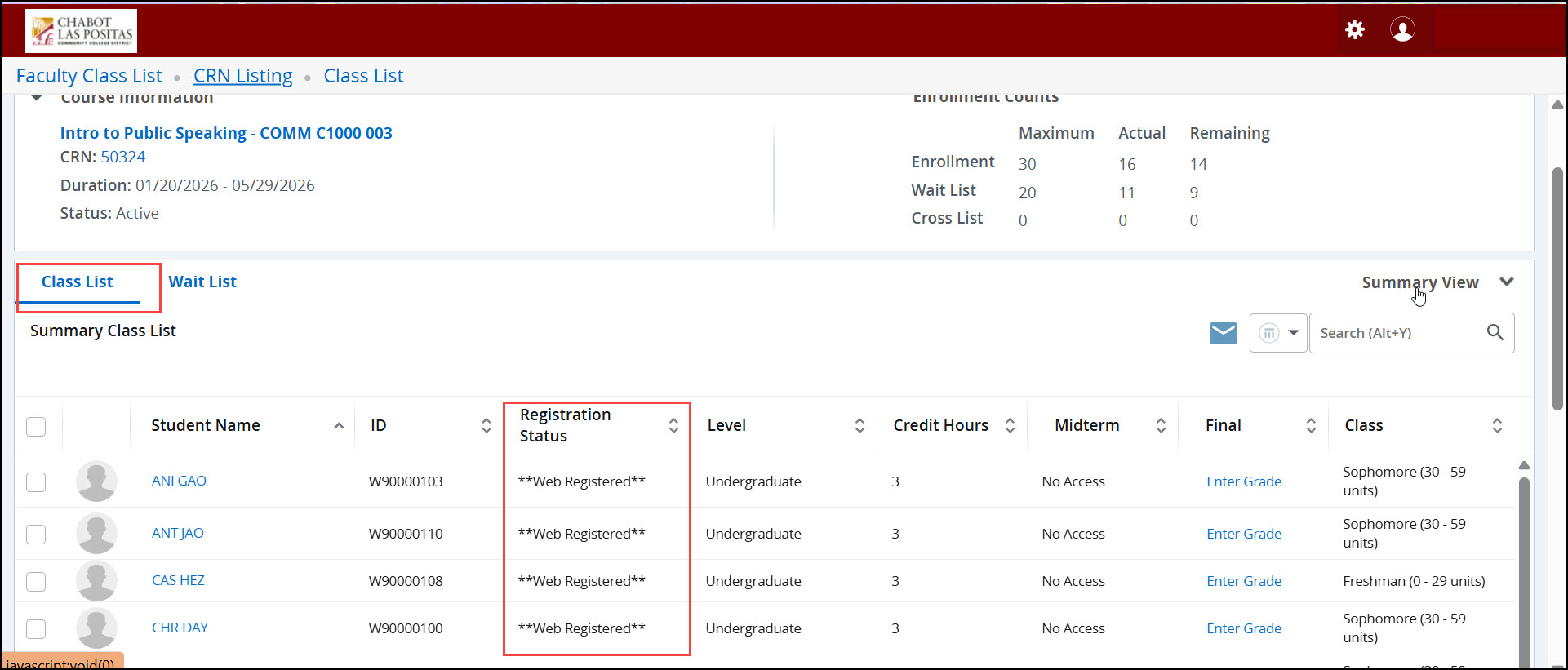 SSB9 Faculty Class List