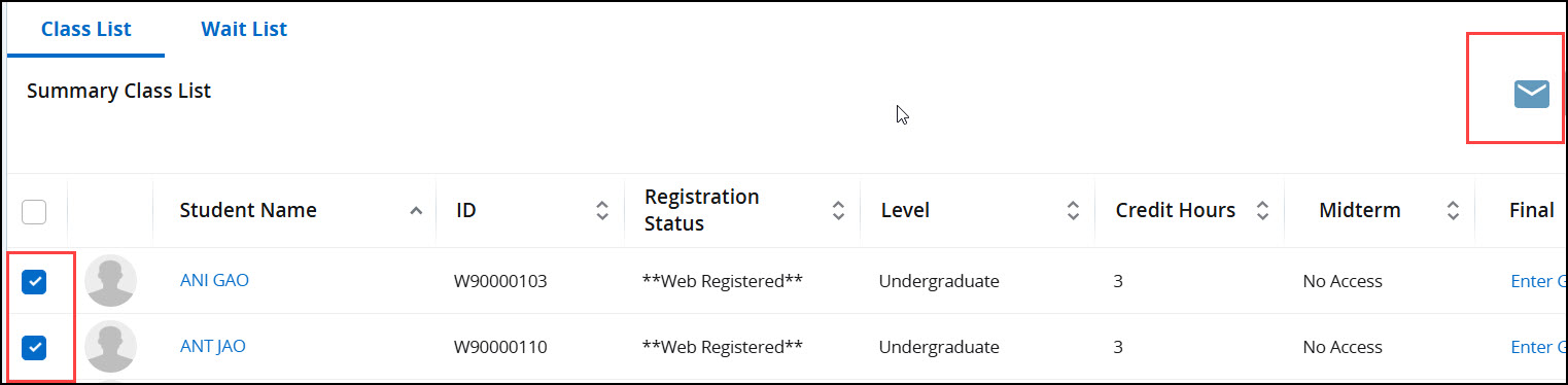 SSB9 Faculty Class List