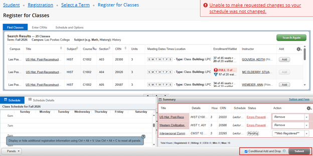 Conditional add and drop feature 