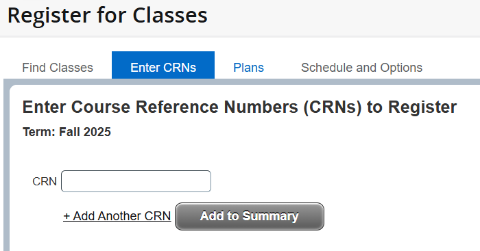 register by crn