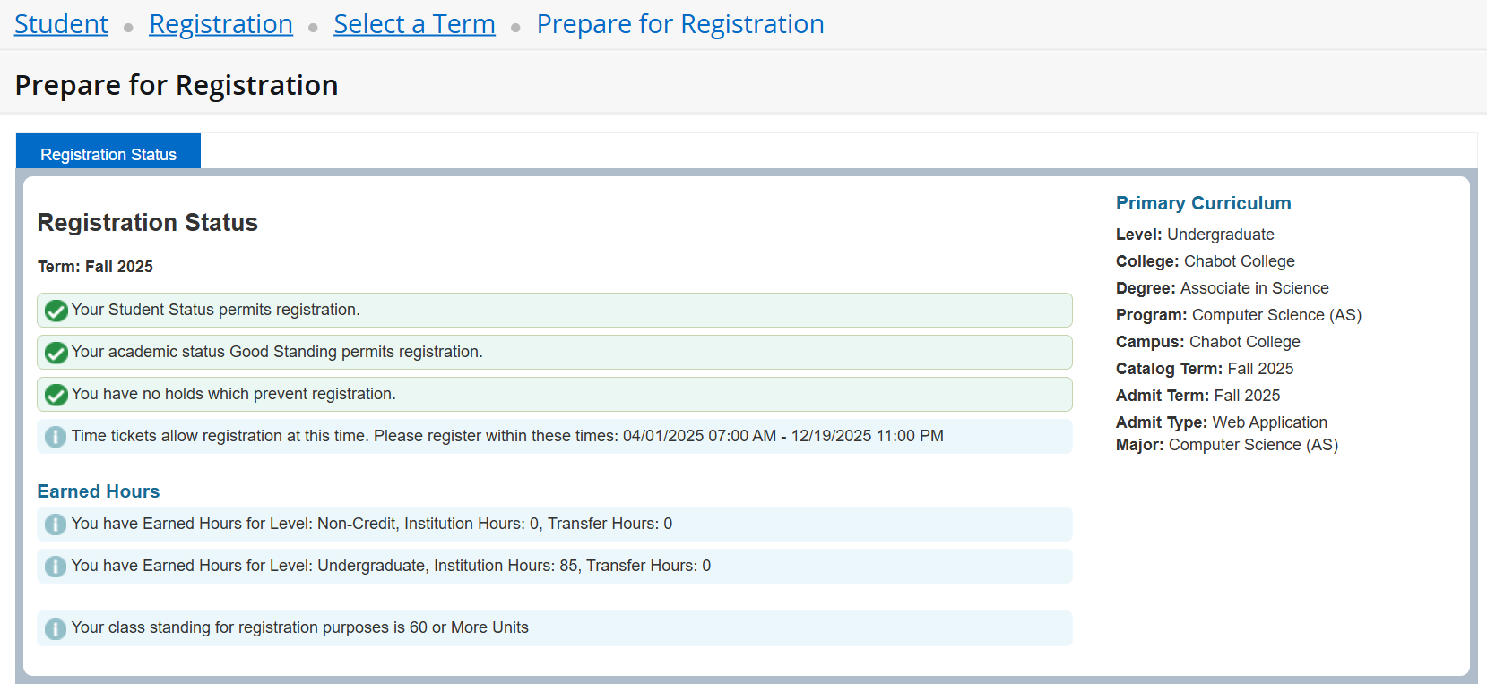 Registration Status